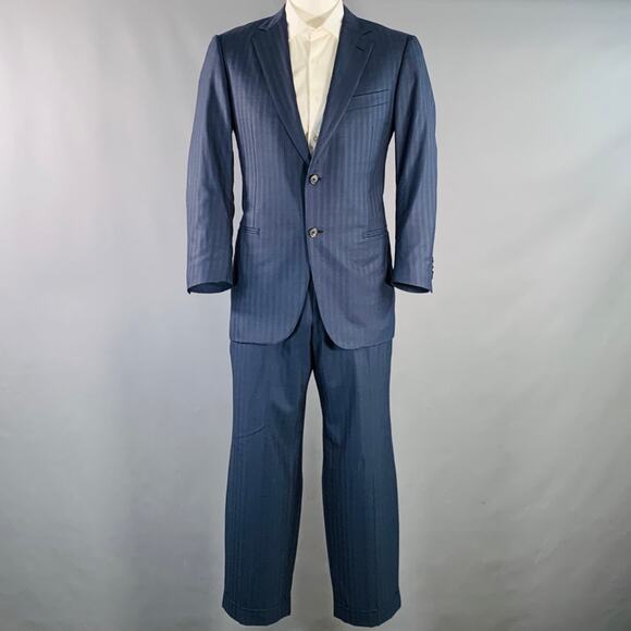 ERMENEGILDO ZEGNA Size 42 Regular Navy Blue Stripe Wool Notch Lapel Suit - Picture 2 of 16